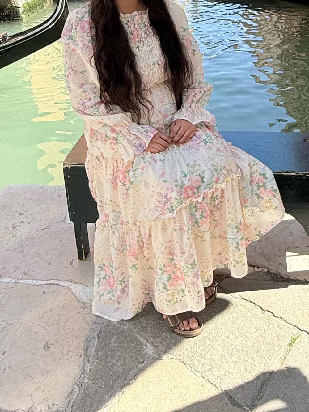 Floral Long Sleeve Tiered Maxi Dress - Cream Floral